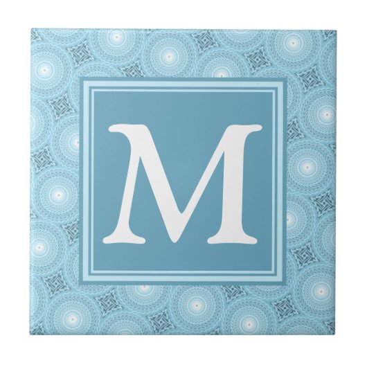 Monogram engel blauw cirkelpatroon tegeltje (Voorkant)