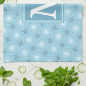 Monogram engel blauw cirkelpatroon theedoek (Gevouwen)
