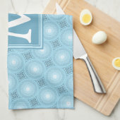 Monogram engel blauw cirkelpatroon theedoek (Quarter Fold)