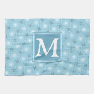 Monogram engel blauw cirkelpatroon theedoek