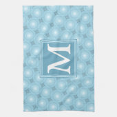 Monogram engel blauw cirkelpatroon theedoek (Verticaal)