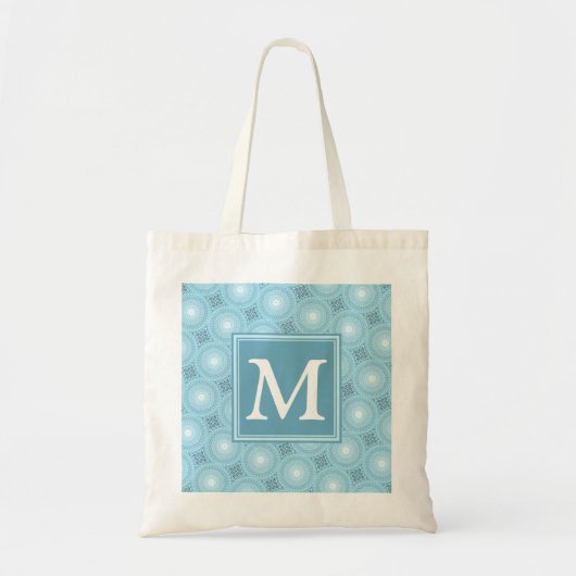 Monogram engel blauw cirkelpatroon tote bag (Voorkant)