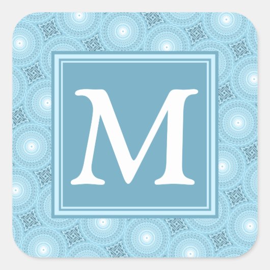 Monogram engel blauw cirkelpatroon vierkante sticker (Voorkant)