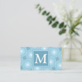 Monogram engel blauw cirkelpatroon visitekaartje (Staand voorkant)