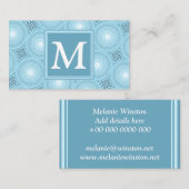 Monogram engel blauw cirkelpatroon visitekaartje (Voorkant / Achterkant)