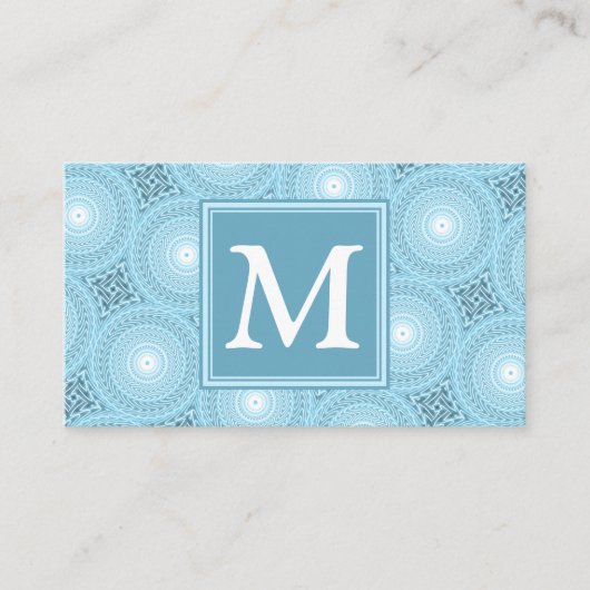 Monogram engel blauw cirkelpatroon visitekaartje (Voorkant)
