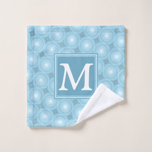 Monogram engel blauw cirkelpatroon washandje (Wasdoekje)