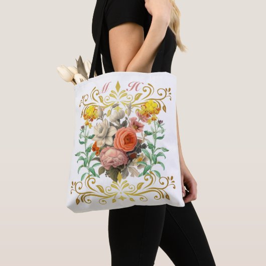 Monogram Engels Tuin Bloemen Tote Bag (Dichtbij)