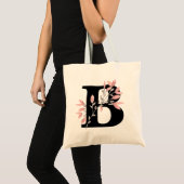 Monogram enkele letter met roze florale sprays tote bag (Voorkant (product))