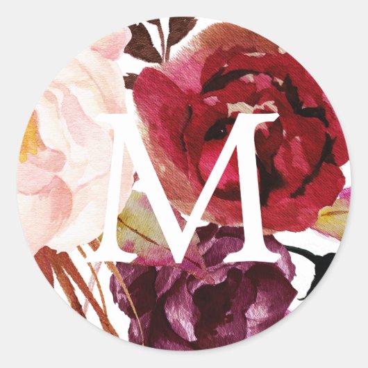 Monogram envelop afdichtingen rustieke Marsala Ronde Sticker (Voorkant)