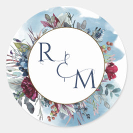 Monogram Envelop Seal Blue Bourgogne bruiloft Ronde Sticker