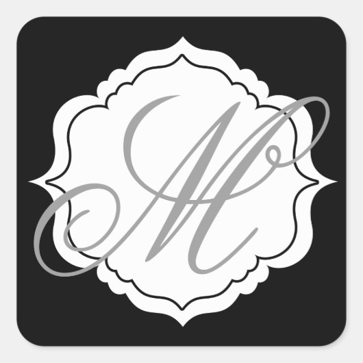Monogram Envelop Seal Favor Stickers Zwart, Wit (Voorkant)