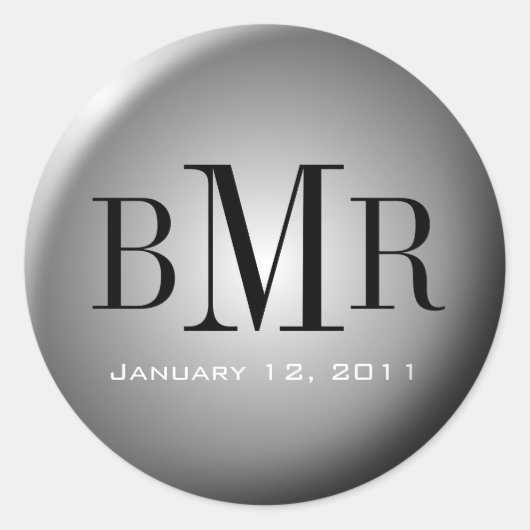 Monogram Envelopzegel :: Zilver Ronde Sticker (Voorkant)