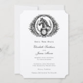 Monogram Equestrian Elegant Formele Crest Bruiloft Save The Date (Voorkant)