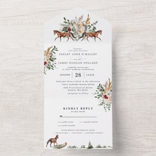 Monogram | Equestrian English Manor Wedding All In One Uitnodiging (Binnen)