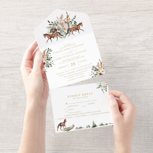 Monogram | Equestrian English Manor Wedding All In One Uitnodiging (Uittrekbaar)