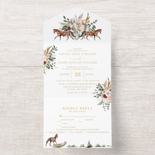 Monogram | Equestrian English Manor Wedding All In One Uitnodiging (Binnenkant)