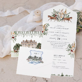 Monogram | Equestrian English Manor Wedding All In One Uitnodiging