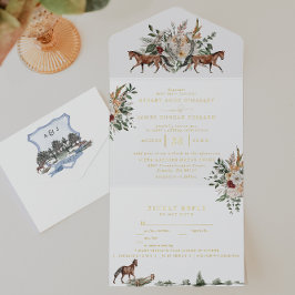 Monogram | Equestrian English Manor Wedding All In One Uitnodiging
