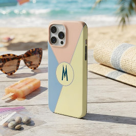 Monogram Esthetiek Blauw Perzik Pastel Kleurenblok iPhone 15 Pro Max Hoesje