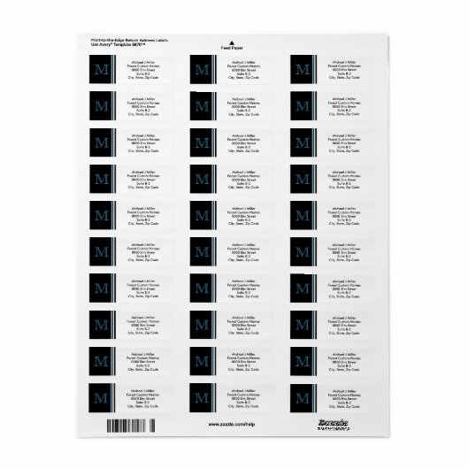 Monogram Etiket bedrijfsadres/persoonlijke strips (Full Sheet)