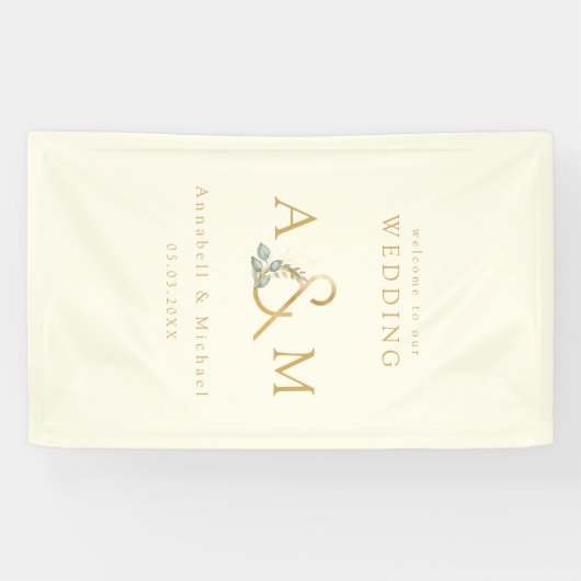 Monogram, Eucalyptus Ampersand, Beige & Goud Spandoek (Horizontaal)