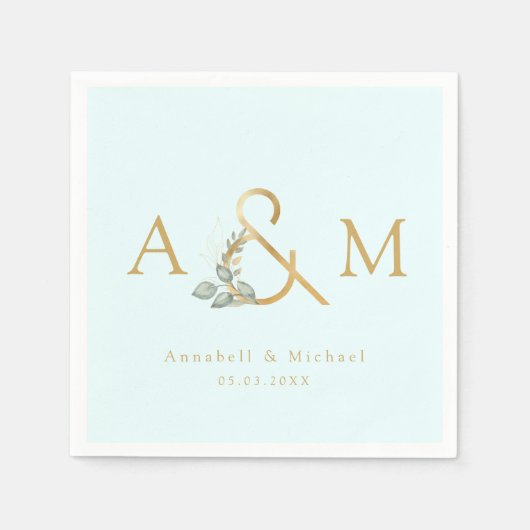 Monogram, Eucalyptus Ampersand, Blauw & Goud Servet (Voorkant)