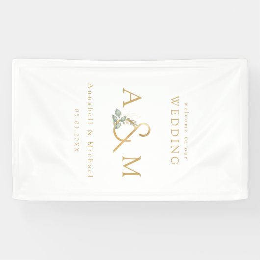 Monogram, Eucalyptus Ampersand, Wit & Goud Spandoek (Horizontaal)