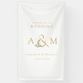 Monogram, Eucalyptus Ampersand, Wit & Goud Spandoek (Verticaal)