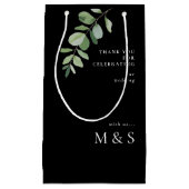 Monogram Eucalyptus Bedankt Bruiloft Zwart Klein Cadeauzakje (Voorkant)