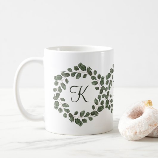 Monogram Eucalyptus blaast elegant modern Koffiemok (Met donut)