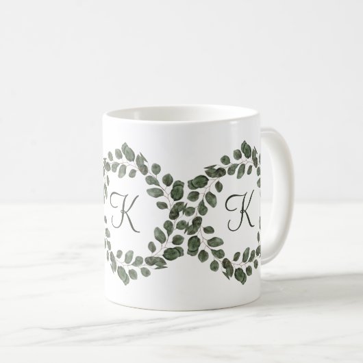 Monogram Eucalyptus blaast elegant modern Koffiemok (Voorkant rechts)