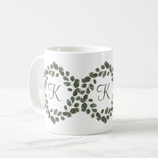 Monogram Eucalyptus blaast elegant modern Koffiemok (Voorkant links)