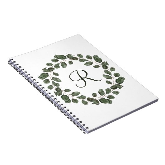 Monogram Eucalyptus blaast elegant modern Notitieboek (Rechterzijde)