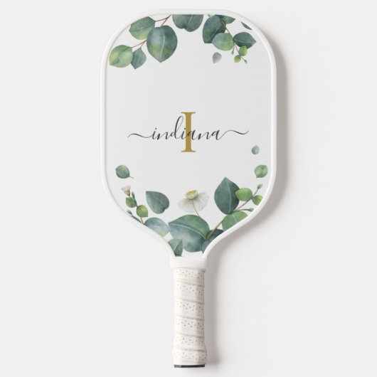 Monogram Eucalyptus Botanische Initiële Naam Pickleball Paddle (Voorkant)