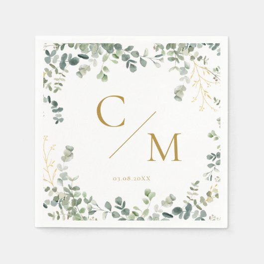 Monogram Eucalyptus Bruiloft Servet (Voorkant)