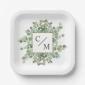 Monogram Eucalyptus Dozen Brownies Papieren Bordje (Voorkant)