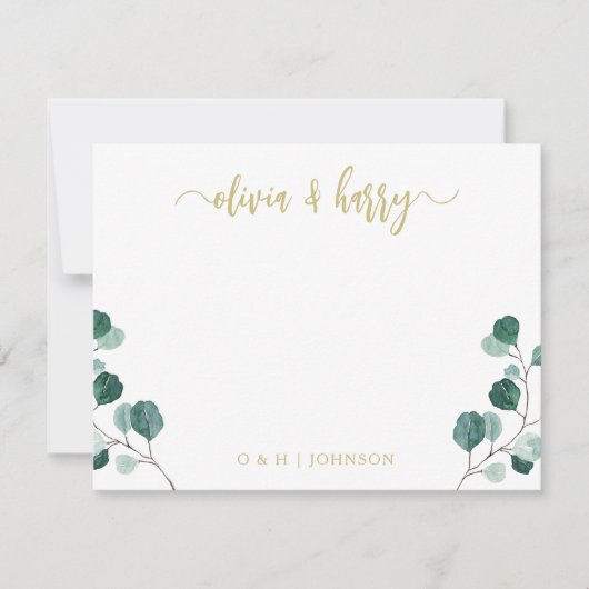 Monogram Eucalyptus Gold White Wedding Note Card Notitiekaartje (Voorkant)