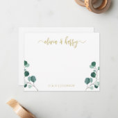 Monogram Eucalyptus Gold White Wedding Note Card Notitiekaartje (Voorkant / Achterkant in situ)