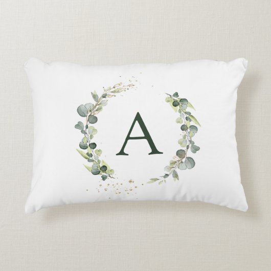 Monogram Eucalyptus Green White Botanisch Accent Kussen (Voorkant)