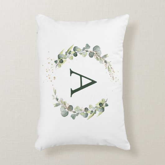 Monogram Eucalyptus Green White Botanisch Accent Kussen (Voorkant(Verticaal))