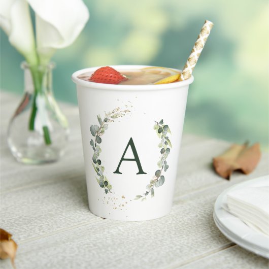 Monogram Eucalyptus Green White Botanisch Papieren Bekers (Insitu)