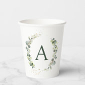 Monogram Eucalyptus Green White Botanisch Papieren Bekers (Voorkant)
