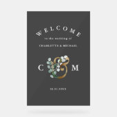 Monogram Eucalyptus greenery Gold bruiloft Acryl Bord (Voorkant)