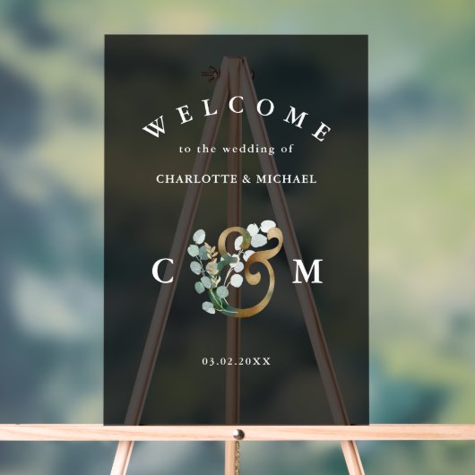 Monogram Eucalyptus greenery Gold bruiloft Acryl Bord (Neutraal)