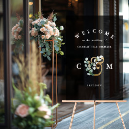 Monogram Eucalyptus greenery Gold bruiloft Acryl Bord