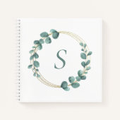 Monogram Eucalyptus Greenery Gold Glitter Wreater Notitieboek (Voorkant)