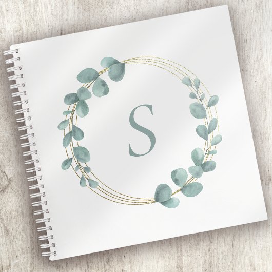 Monogram Eucalyptus Greenery Gold Glitter Wreater Notitieboek
