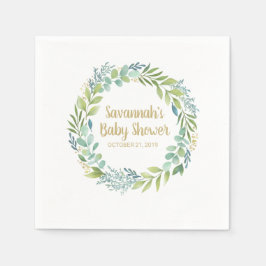 Monogram Eucalyptus Greenery Krans Baby shower Servet