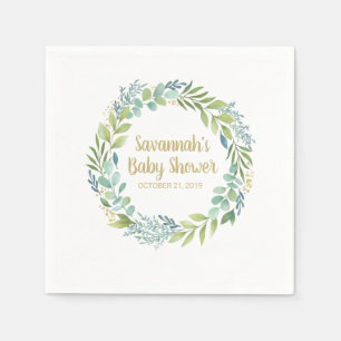 Monogram Eucalyptus Greenery Krans Baby shower Servet